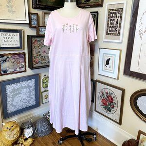 90s Vintage Coldwater Creek Pastel Pink 100% Cotton Short Sleeve Maxi Dress 2X